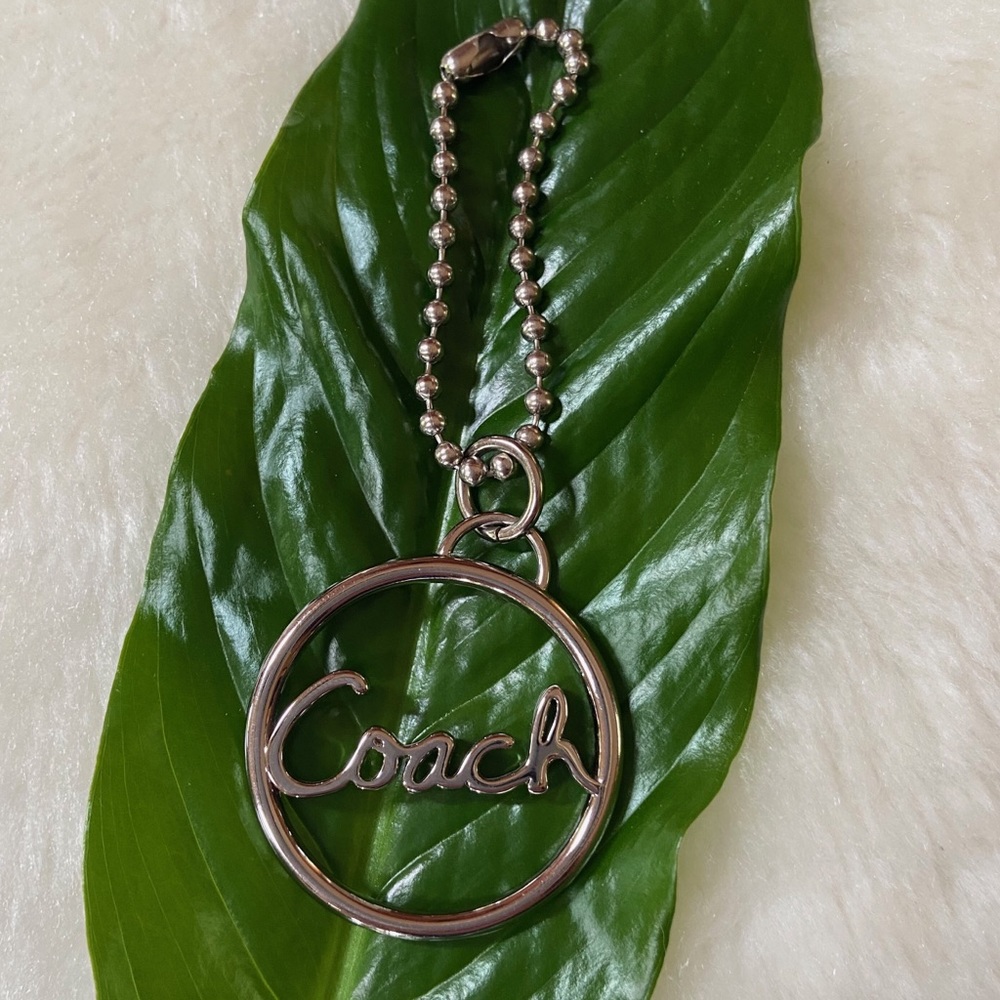 Coach script silver key chain fob purse charm